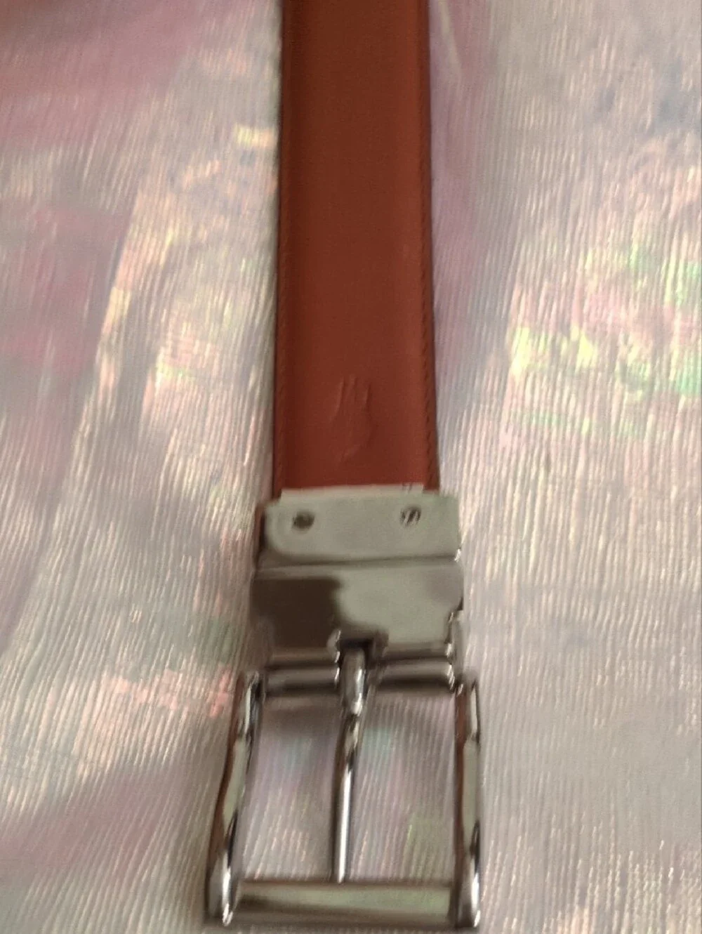 Men's Brown/Tan Leather Reversible Belt with Silver Buckle